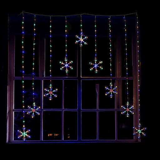 LED Snowflake Curtain Light in Multicolour - Christmas Factory