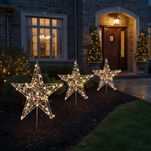 3pc Warm White Starry Wire Path Stars - Christmas Factory