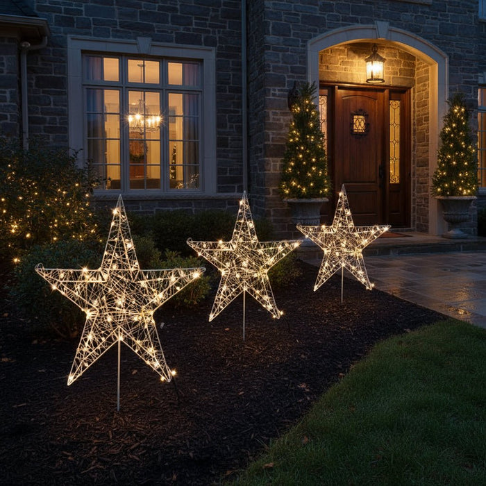 3pc Warm White Starry Wire Path Stars - Christmas Factory