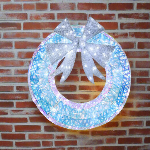 90cm LED Iridescent Wreath with Silver Bow - Christmas Factory