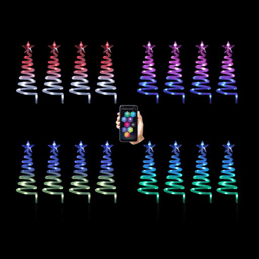 App Controlled LED Lightshow Spiral Trees 4 Pieces - Christmas Factory
