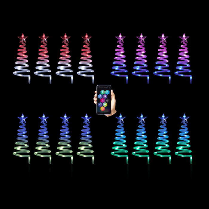 App Controlled LED Lightshow Spiral Trees 4 Pieces - Christmas Factory