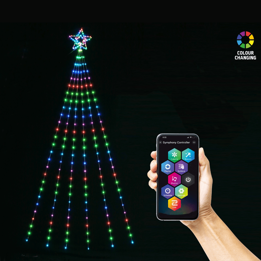 App Controlled LED Lightshow Star with Strands 2.9m — Christmas Factory