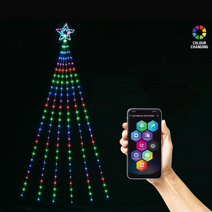 App Controlled LED Lightshow Star with Strands 2.9m - Christmas Factory