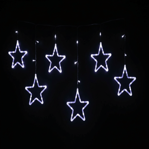 Battery Operated 72 LED Curtain Light with Stars 120cm x 60cm - available in 2 Designs - Christmas Factory