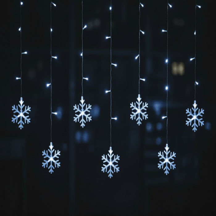 Battery Operated 72 LED Curtain Light with Stars 120cm x 60cm - available in 2 Designs - Christmas Factory
