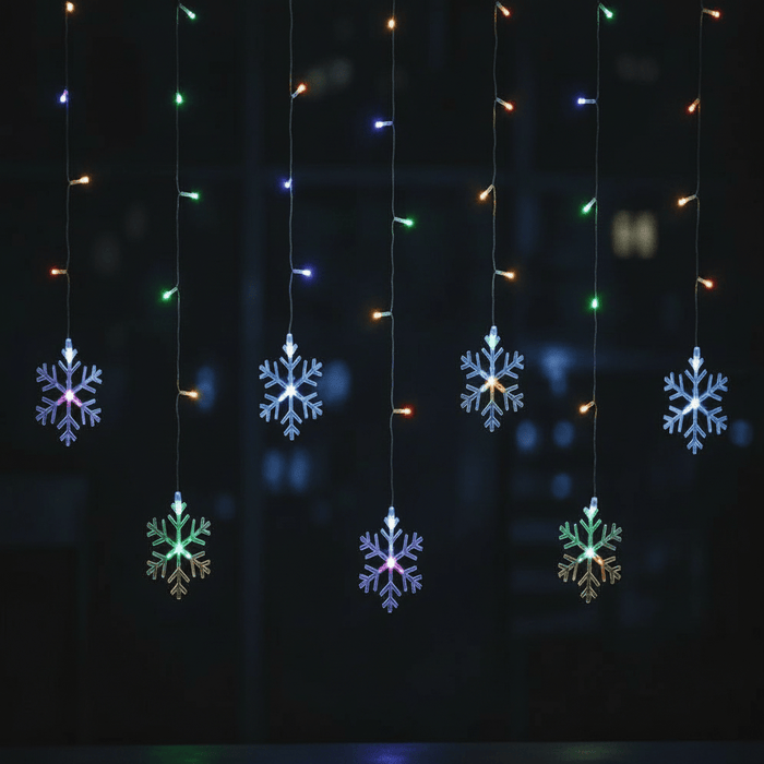 Battery Operated 72 LED Curtain Light with Stars 120cm x 60cm - available in 2 Designs - Christmas Factory