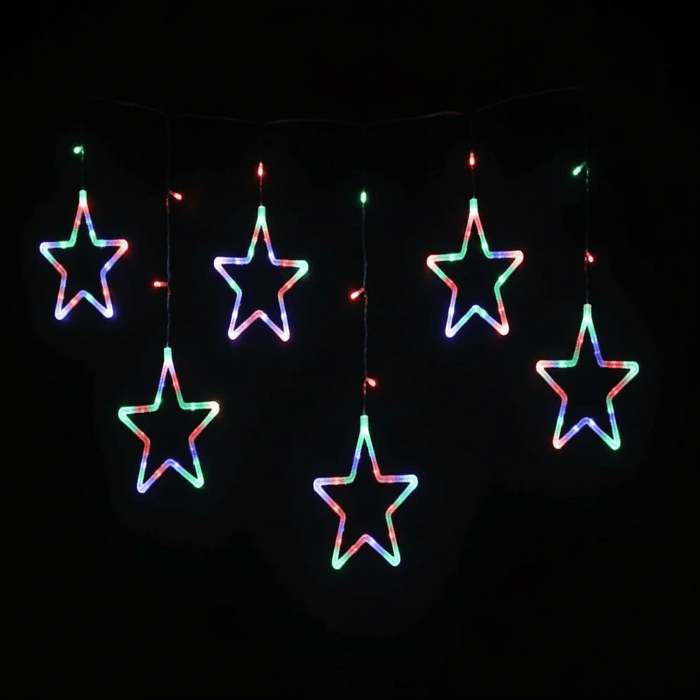 Battery Operated 72 LED Curtain Light with Stars 120cm x 60cm - available in 2 Designs - Christmas Factory