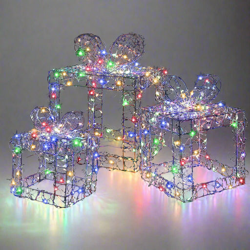LED Flashing Curly Wire Presents Multi (3pc) - Christmas Factory
