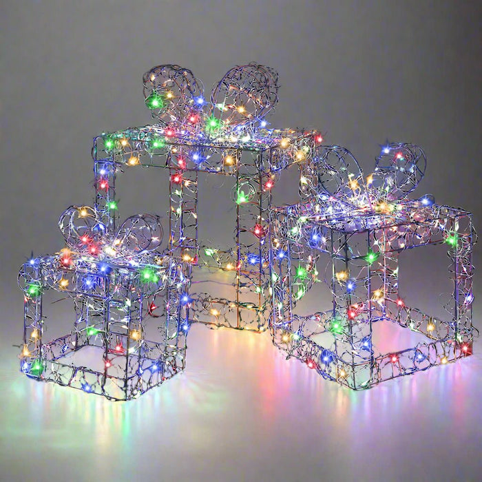 LED Flashing Curly Wire Presents Multi (3pc) - Christmas Factory