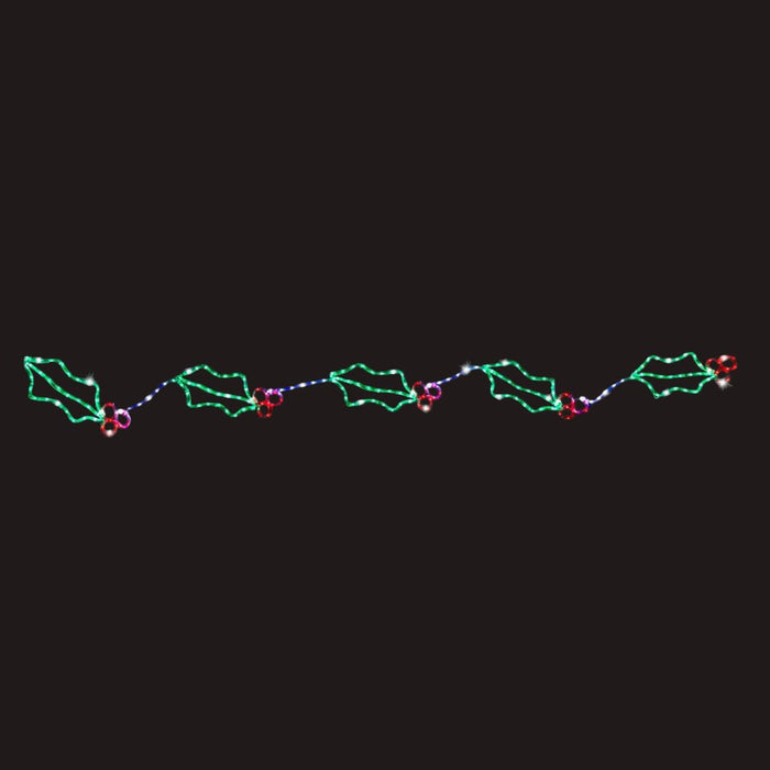LED Flashing Ropelight Holly Garland (5 Leaves) - 2.8m - Christmas Factory