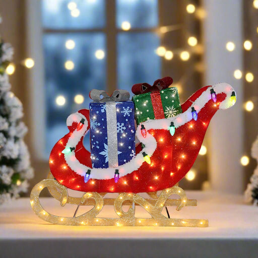 LED Glitter Mesh Sleigh with Light Bulbs - Christmas Factory