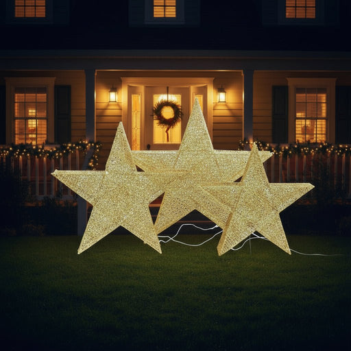 LED Gold Glitter Thread Nested Stars (3pc) - Christmas Factory