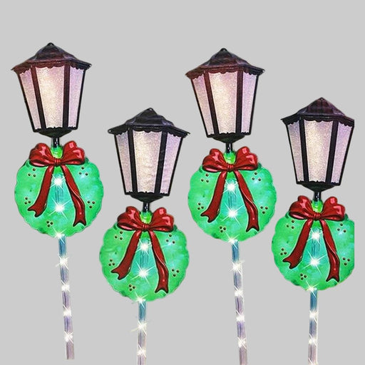 LED Lanterns with Wreath Path Poles - Christmas Factory
