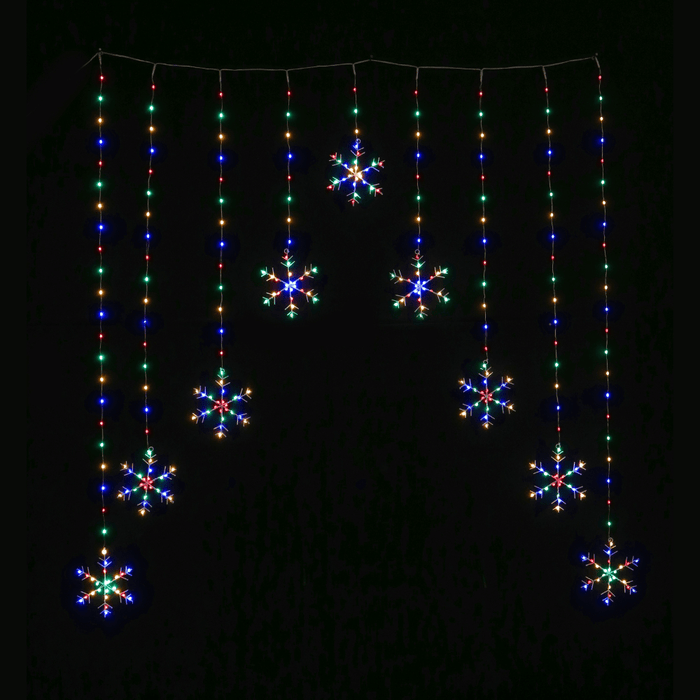 LED Snowflake Curtain Light in Multicolour - Christmas Factory