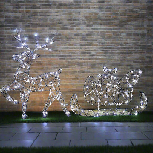 LED Twinkling Beaded Stars Reindeer with Sleigh - Christmas Factory
