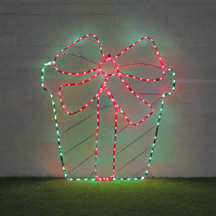 LED Twinkling Present with Bow Motif - Christmas Factory