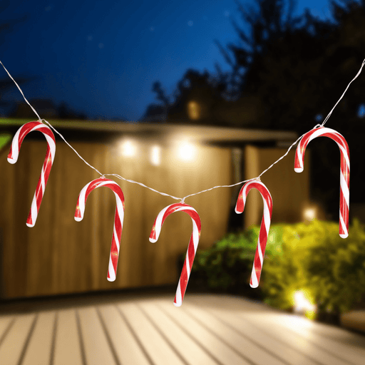 Solar Candy Cane String Lights - 10 Piece - Christmas Factory