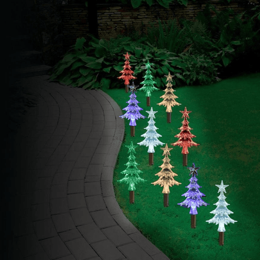 Solar Fancy Tree Path Lights - 10 Pack - Christmas Factory