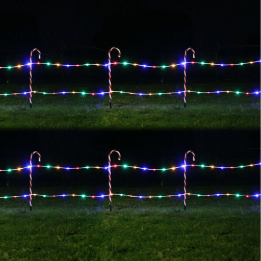 Solar LED Candy Cane Fence in Multicolour - 12 Pack - Christmas Factory