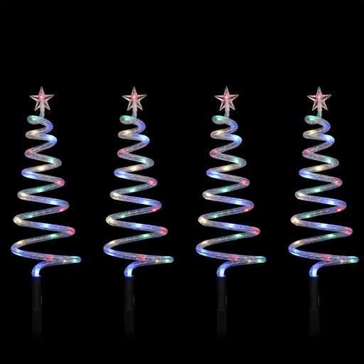 Solar Mesh Spiral Tree Path Lights in Multicolour - 4 Pack - Christmas Factory