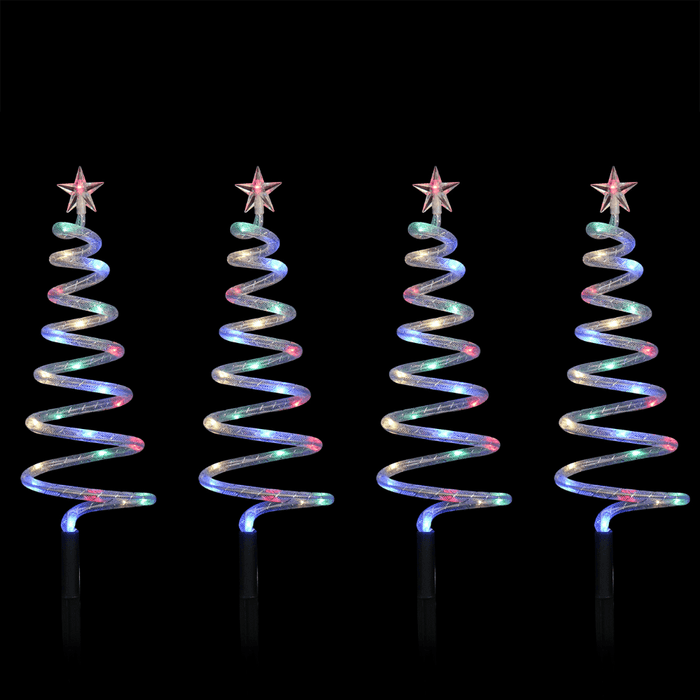 Solar Mesh Spiral Tree Path Lights in Multicolour - 4 Pack - Christmas Factory
