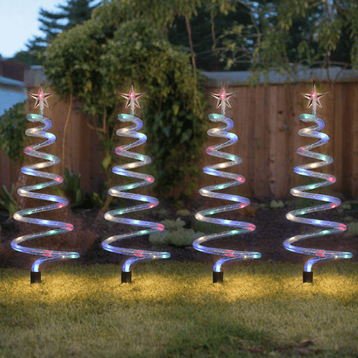 Solar Mesh Spiral Tree Path Lights in Multicolour - 4 Pack - Christmas Factory