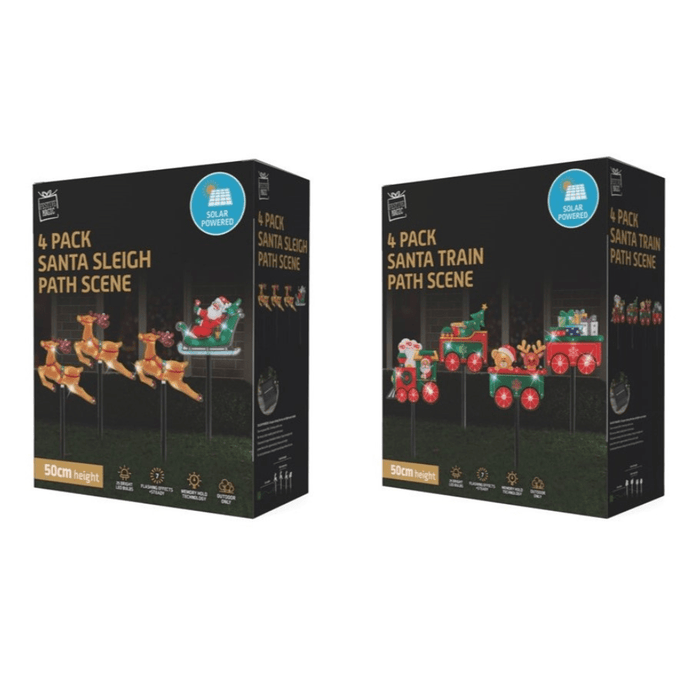 Solar PVC Santa Path Lights 4 Pack - available in 2 Designs - Christmas Factory